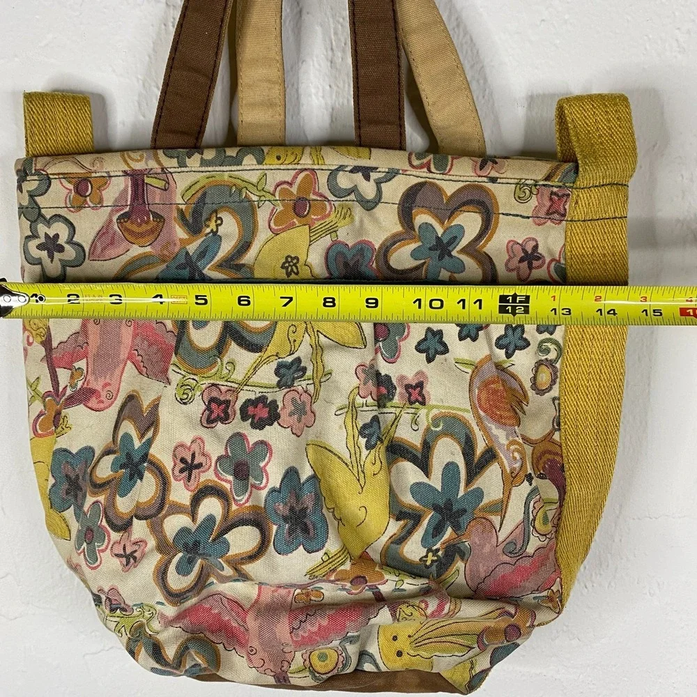 Vintage Y2K Lucky Brand Bag Canvas Tote Shoulder Cotton Floral Hippie 70s Groovy